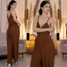 LONG OVERALL WITH THIN STRAP WITH ADJUSTABLE BOW AT THE WAIST WITH PADS