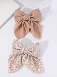 2个碎花蝴蝶结装饰发夹，可爱粉色配饰，爪夹，发卡，学生用品，优雅，学院风，女士冬季装扮，蝴蝶结，发饰，头饰，发夹 - 彩色 - 查看 4