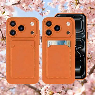 Hadaasi 1 husă portofel din silicon lichid portocaliu cu suport pentru card, slot pentru card integrat moale TPU, husă de protecție ultra-subțire pentru depozitarea cardurilor și protecție completă a camerei, compatibilă one 17 Pro/17 Pro Max/Apple Air/17