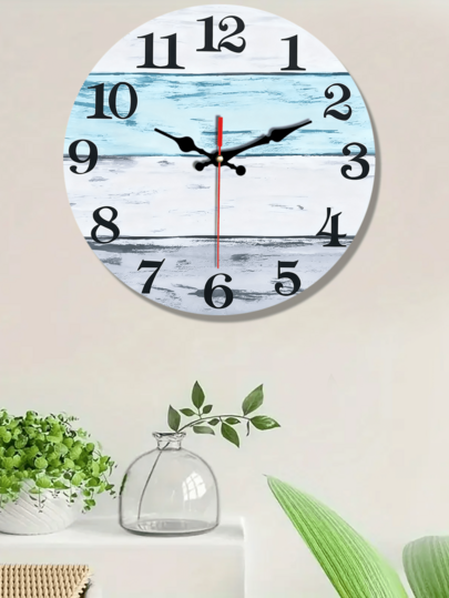 Piece Wooden Wand Clock, Rustic Vintage Country Coastal Worn Blauw Silent Klok Living Room Bedroom, ation, Home Kitchen, Office Halloween ation view 3