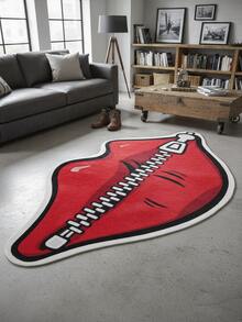 Creative Red Lip Zipper Design Carpet, Suitable For Living Room, Bedroom, Entryway, Kitchen, Bathroom, Gaming Room, Study, Durable, Dirt-Resistant, Easy To Clean - Red - View 1