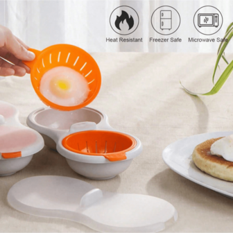 迷你双蛋煮蛋器、创意炊具微波炉蒸蛋器、双层带盖煮蛋碗、厨房小工具