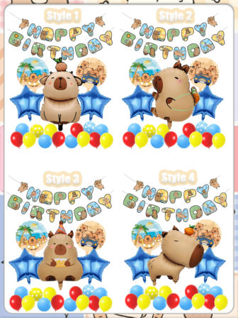 Cartoon And Cute Capybara Aluminum Film Balloon Capybara-Themed Birthday Party Decoration Flag Set