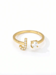 1枚可调节18K镀金不锈钢水晶锆石字母戒指，女士结婚首饰 - 1 - 查看 16