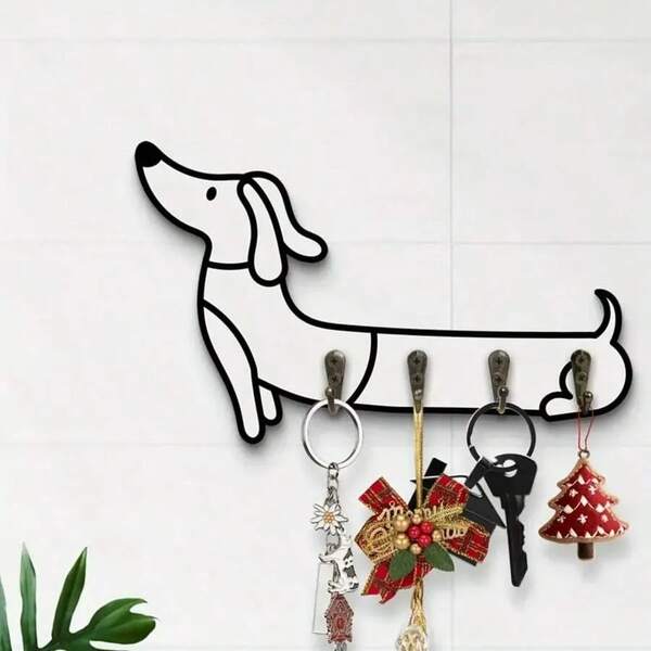 1 weiß Dackel Wandhalterung Schlüsselhalter - Natürliches Holz Schlüsselanhänger mit 4 Haken, geeignet für Schlafzimmer, Büro Eingangsbereich Dekoration, Einweihungsgeschenk, Hund-Themen Wandbehang, Heimspeicherung, robustes Design, Wandmontage Aufbewahrung, ein Muss für Organisationsbegeisterte