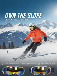 Snowboard Goggles For Boys Girls Youth - Helmet Compatible & Over Glasses - Multicolor - View 1