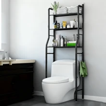 Multi Functional Three-Layer Toilet Rack, Laundry Rack, Independent Metal Rack, With Roll Paper Rack And Hook, Space Saving Bathroom Organizer Rack, Independent Space Saving Storage Rack, Above The Toilet Rack, Used For Bathrooms And Laundry Rooms., Toilet Shelves, Bathroom Organizers And Storage Over Toilet, Toilet Shelf Organizer, Toilet Accessories, Laundry Room Storage, Bathroom Organization, Compact Design, Modern Organizer, Rustresistant Metal, Sturdy Construction - 黑色 - 查看 1