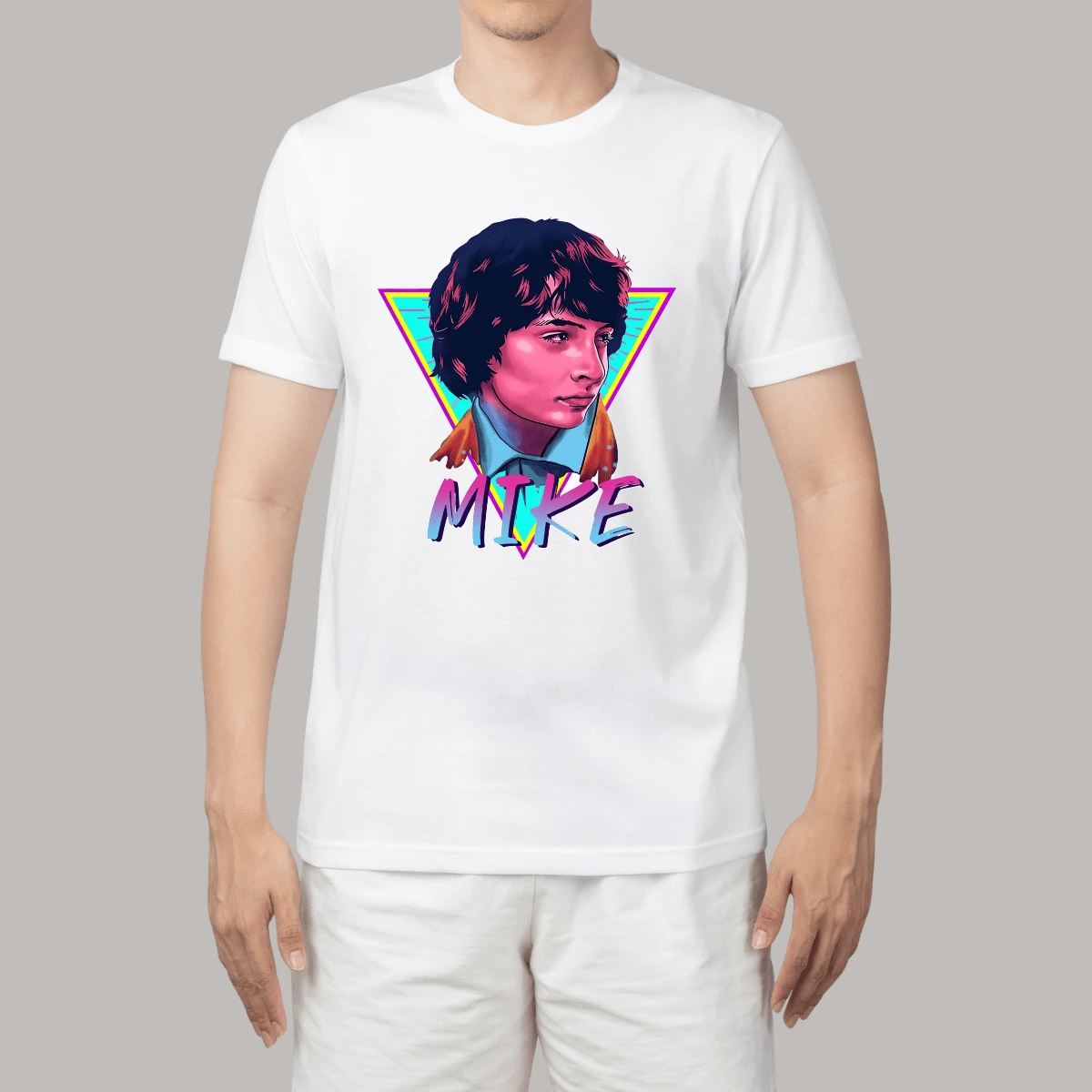 Camiseta Unissex Serie Stranger 100% Algodão Oversized Camisa Mike Casual T-shirt Streetwear Blusa  Camisa de Casal Nacional Camiseta Premium Nova Temporada - Branco - Visão 1