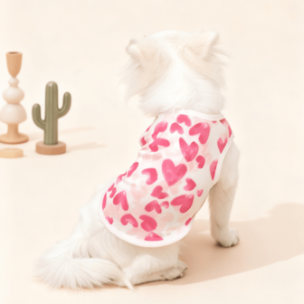 1pc Lightweight Breathable Pet T-Shirt With Pink Heart Pattern, Pet Summer Outfit