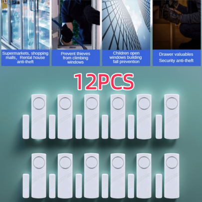 Alarme antirroubo inteligente branco para portas e janelas, disponível em pacotes de 1, 4 ou 12 unidades, alarme magnético multifuncional para portas residenciais com alerta de decibéis altos, mini dispositivo antirroubo portátil de longa duração, adequado para mulheres solteiras, casas e lojas, instalação sem perfuração