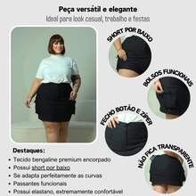PLUS SIZE CARGO SKIRT, SHORT UNDERNEATH, SIDE POCKETS, BENGALINE FABRIC, ELASTICITY 44 TO 54 - 黑色 - 查看 5