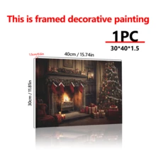 1 Piece Warm Fireplace Christmas Living Room Wall Art Canvas Print, Christmas Tree, Christmas Decor Home,Stockings, Gifts, Ready To Hang, Vintage Nostalgia, For Living Room, Room, Home Wall Decor Or Outdoor Art Winter Decor Sign, Canvas Material Framed