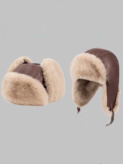 1pc Vintage Aviator Trapper Hat, Warm Thermal Lined Winter Cap For Men And Women