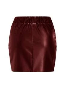 女士秋季时尚百褶迷你裙 - 酒紅色 - 查看 2