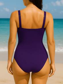 SNM WOMEN'S ONE-PIECE SLIMMING SWIMSUIT PUSH UP - Purple - View 4
