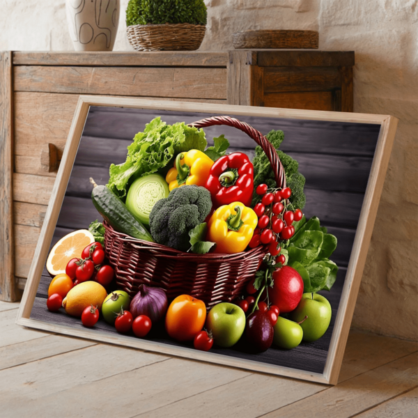 1 pieza, Arte de pared de lienzo, Arte de pared enmarcado, Arte de pared de lienzo de cocina de verduras, Póster de cesta de frutas frescas, Pintura de lienzo de alimentos vintage, Decoración del hogar del comedor, Decoración del hogar estética elegante, Decoración de la habitación, Decoración de dormitorio, Decoración de sala de estar, Decoración de cocina - Lienzo (Marco opcional)