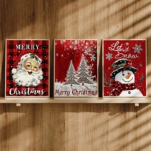 مجموعة 3 قطع من لوحات الجدار الفنية الرجعية، طباعة على قماش كانفاس - بابا نويل، عيد الميلاد مبارك، أشجار عيد الميلاد، رجل الثلج، خلفية حمراء، مع إطار خشبي من الصنوبر، ديكور فني بطراز كلاسيكي رجعي، ديكور عيد الميلاد | ملصق عيد الميلاد | مؤطر أو غير مؤطر، ديكور الغرفة، ديكور المنزل، ديكور غرفة السكن الجامعي، هدايا لديكور الجدران في الفندق، المنزل، غرفة المعيشة، غرفة النوم، الحمام والمكتب