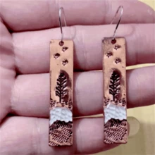 1 对复古波西米亚风格树形图案矩形吊坠耳环，适合女性派对、婚礼、周年纪念礼物 - 古銅色 04 - 查看 2