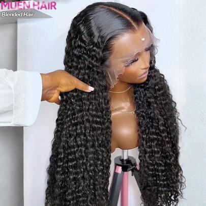 200% Density Natural Color Curly Lace Front Wigs Blended Hair 13x4 Deep Wave Lace Frontal Wigs Human Blended Hair For Daily Use Jerry Curly Lace Front Wigs 8-34 Inch Water Wave Lace Wig Pre Cut Pre Plucked Natural Hairline With Baby Hair