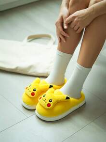 pokemon Dép bông mềm mại cho nữ - Dép đi trong nhà hình hoạt hình dễ thương, đế cao su dày chống trượt, thoải mái, phù hợp cho cả trong nhà và ngoài trời, dép lông xù, dép mềm mại. - Màu Mù tạt vàng - Xem 6