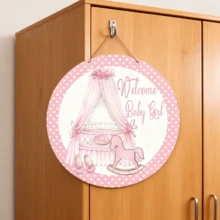 1 pieza Decoración de fiesta para bebé Colgante de madera, Logotipo de bienvenida para revelación de género - Fácil de colgar, Decoración de pared con tema de oso y globos rosas - Perfecto para celebraciones de primer cumpleaños y duchas de adolescentes, Pancarta de feliz cumpleaños