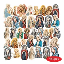 480pcs Virgin Mary Holographic Stickers, Waterproof Vinyl Graffiti Slap Pack For DIY Crafts, Laptops, Skateboards Scrapbook Supplies Scrapbook Stationery - Multicolor - View 2