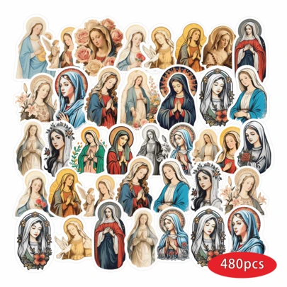 480pcs Virgin Mary Holographic Stickers, Waterproof Vinyl Graffiti Slap Pack For DIY Crafts, Laptops, Skateboards Scrapbook Supplies Scrapbook Stationery