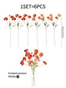 6pcs 58cm Artificial Poppy Flowers, Suitable For Wall, Living Room, Bedroom, Wedding, Party Decoration, Tabletop Decor. Home, Desktop, Kitchen, Wedding, Dining Table, Center Piece, Office, Garden, Outdoor, House, Yard Decoration, All Seasons - Multicolor - View 3