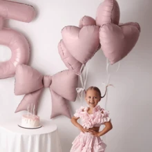 2pcs Pink Bow Shape Balloons, Matte Light Pink Bow Foil Balloons For Bow Decor, Birthday, Valentine's Day, Family Birthday Party, Wedding, Photo Shoot Decor, Princess Birthday Party Decoration, Bridal Shower, Bachelorette Party Decor, Outdoor Photoshoot Decor, Anniversary, Mother's Day, Tea Party, Pink & Black Mouse Theme Party