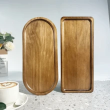 Bandeja de tocador de madera elegante - Superficie lisa con diseño de madera con patrones, ideal para dispensadores de jabón, perfumes, joyas y artículos de tocador, organización y almacenamiento de baño, exhibición de joyas, estilo elegante, textura suave - Amarillo Mostaza - Ver 2