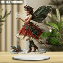 Dekorative Acryl Weihnachts-Feenfigur mit Ständer - Tischbeleuchtung Dekoration, multifunktionale englische Plakette für Zuhause und Büro, perfekt für Schlafzimmer, Garten, Wohnzimmer, Küche - 1 Stück