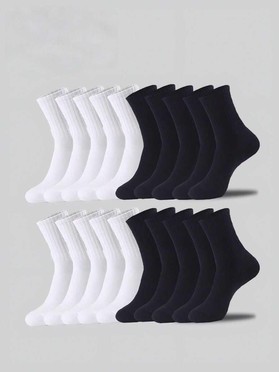 10/5 أزواج من الجوارب متوسطة الطول ذات اللون الأحادي للرجال والنساء، مريحة وقابلة للتنفس، مناسبة للارتداء اليومي والرياضة، قابلة للارتداء في جميع الفصول.
