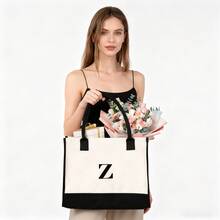 Personalized 26 Letter Tote Bag, Fashionable Canvas Handbag, Birthday Gift Exclusively Designed For Female Mothers, Teachers, Friends, Bridesmaids.