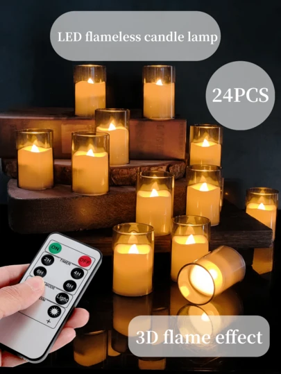 6/12/24pcs Flameless Flickering Candles, Wish Candles With Remote Control Battery Powered, Small Electric LED Candles For Home Decor, Fireplace, Bedroom, Wedding, Party, Christmas, Birthday, Bar, Business Events, Candle Warmer, Indoor And Outdoor Use