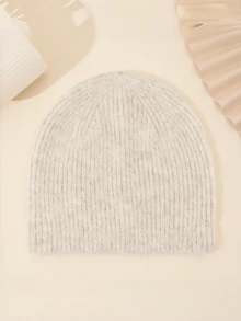 1 件纯色金属装饰花卉图案休闲羊毛混纺柔软针织帽，复古厚实质地，柔软蓬松，适合送礼和日常穿着，秋冬