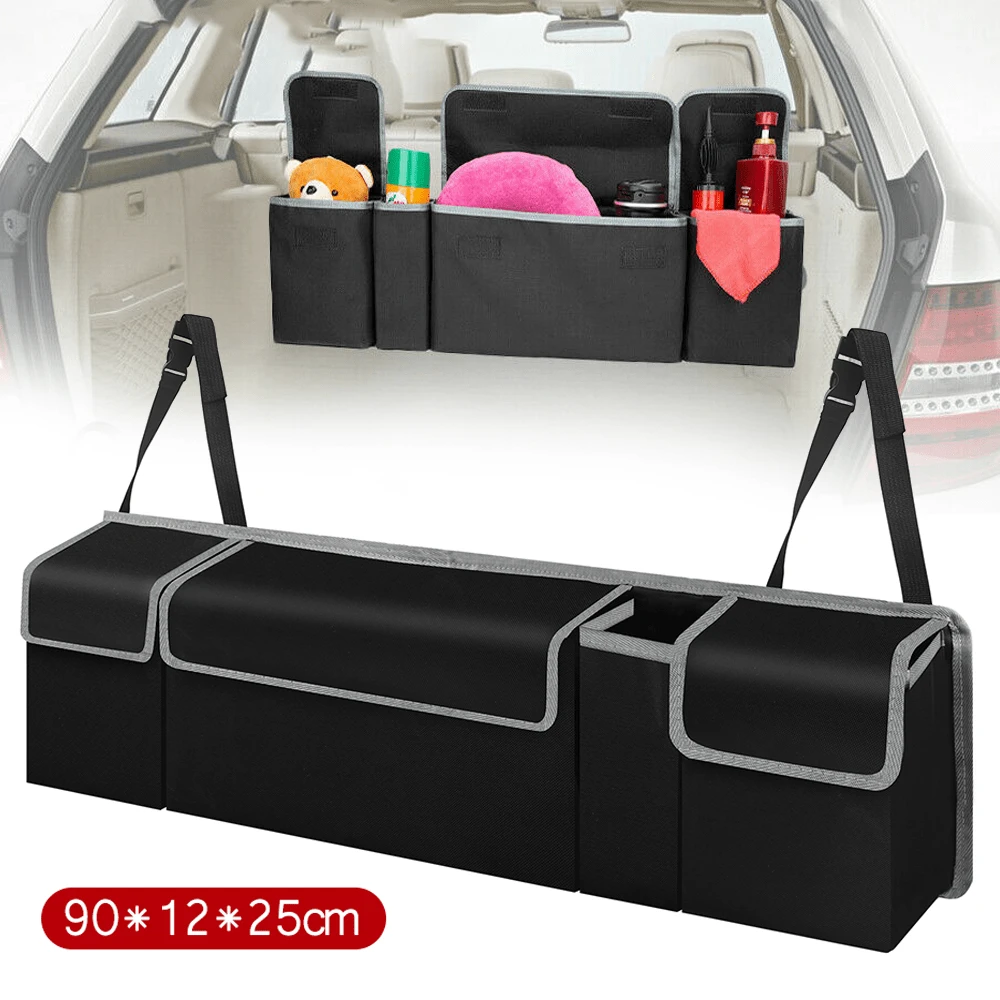 Length 90cm Car Boot Organiser Tidy Back Seat Storage Bag Hanging Pocket Accessories Large - Black - View 1