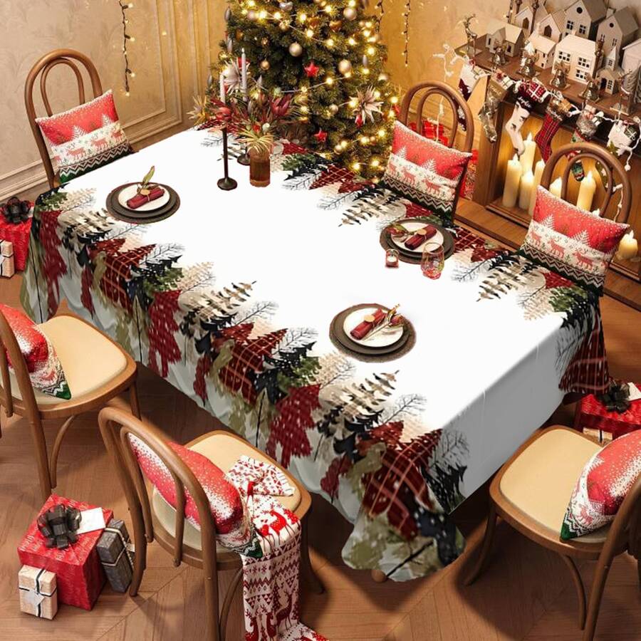 1 件，涤纶桌布，圣诞快乐桌布，圣诞树桌布，圣诞节氛围桌旗，节日桌面装饰布桌布，家居装饰，圣诞装饰，礼物