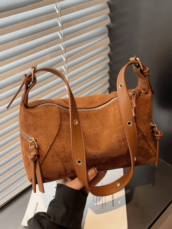 1pc, Versatile Fashion , High Value And Niche Design, Hand-Held Bill Of Lading Shoulder Crossbody Bag, Solid Suede Fabric, Multi-Pocket Zipper Decoration, Adjustable Shoulder Strap And Multi-Color Optional Baguette Bag, Suitable For Ladies' Daily Commuting And Shopping.