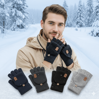 Unisex Warm Touchscreen Gloves - Winter Warm Knitted Ski & Cycling Gloves With Elastic Wrist Strap, Half-Finger Design And Brown Button Closure, Machine Washable, Suitable For Outdoor Activities, Hiking, Snow Sports - Unisex Winter Gloves (Gray/Black) - Compatible With Smartphones And Tablets, Comfortable Fit, Durable And Suitable For Cold Weather, Fashionable And Practical Design