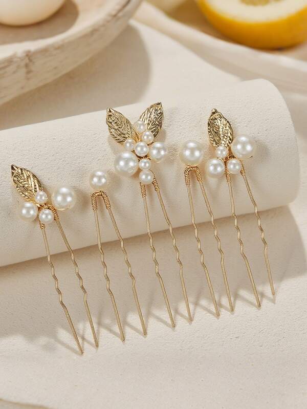 5pcs/Set Handmade Leaf Artificial Crystal Hair Clips Wedding Bridal Party Bridal Hairpin Hair Accessories