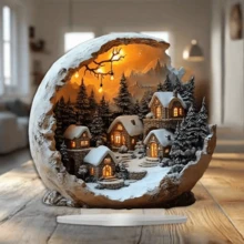 Charming Crescent-Shaped Acrylic Christmas Decoration Sign - Suitable For Doors, Windows, Or Tabletop Display, Built-In Stand, No Power Required - Perfect For Any Room - Multicolor - View 3