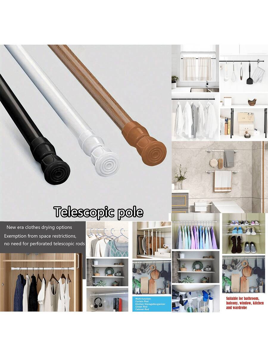 2pcs Spring Tension Curtain Rods Short Tension Rod,2 Packs Small Spring Tension Curtain Rod 55-90cm, Thin Tension Rod No Drill For Window Cupboard Closet,Multi Functional Telescopic Rod Shower Curtain Bracket Shower Curtain Base Shower Curtain Rod - Multicolor - View 1