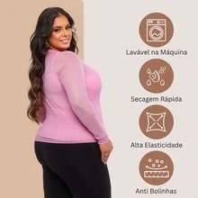 Women's Tulle Blouse With Long Sleeves And Versatile See-Through - 淺粉色 - 查看 4