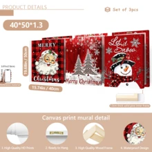 مجموعة 3 قطع من لوحات الجدار الفنية الرجعية، طباعة على قماش كانفاس - بابا نويل، عيد الميلاد مبارك، أشجار عيد الميلاد، رجل الثلج، خلفية حمراء، مع إطار خشبي من الصنوبر، ديكور فني بطراز كلاسيكي رجعي، ديكور عيد الميلاد | ملصق عيد الميلاد | مؤطر أو غير مؤطر، ديكور الغرفة، ديكور المنزل، ديكور غرفة السكن الجامعي، هدايا لديكور الجدران في الفندق، المنزل، غرفة المعيشة، غرفة النوم، الحمام والمكتب