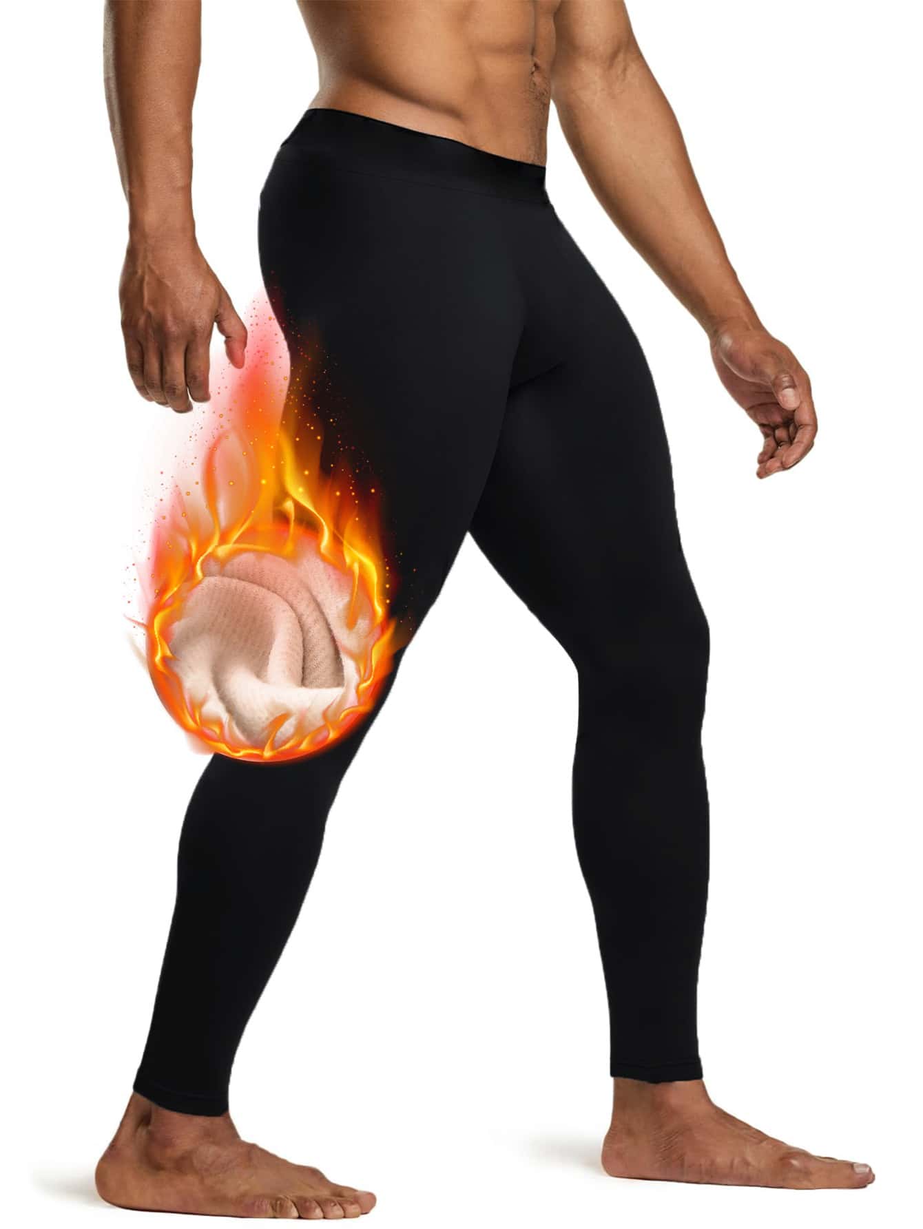 1 قطعة سروال رجالي من الفليس ثنائي الوجه، سروال ضاغط رياضي مرن للغاية، طبقة أساسية دافئة أو ملابس خارجية، خريف/شتاء