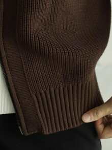 男士休闲长袖百搭拉链开衫，纯色针织毛衣，百搭日常穿着，秋冬 - 咖啡棕 - 查看 7