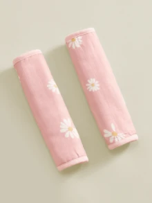 [Oeko-Tex] Juego de funda para el manillar y almohadilla para el hombro del cochecito de bebé, estampado floral sobre fondo rosa, suave y cómodo, apto para uso diario al aire libre, todo el año - Multicolor - Ver 10
