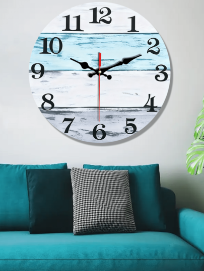 Piece Wooden Wand Clock, Rustic Vintage Country Coastal Worn Blauw Silent Klok Living Room Bedroom, ation, Home Kitchen, Office Halloween ation view 2