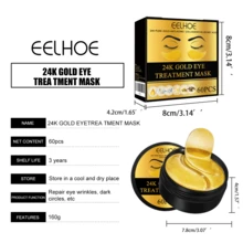 60pcs 24k Gold Eye Mask Moisturizing Firming Nourishing Area Eye Gel Treatment Cream Hydrating Patch Dark Circles Bags - Vàng 60 chiếc - Xem 10