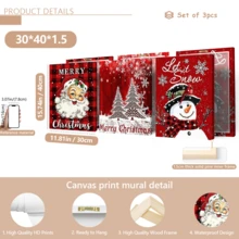مجموعة 3 قطع من لوحات الجدار الفنية الرجعية، طباعة على قماش كانفاس - بابا نويل، عيد الميلاد مبارك، أشجار عيد الميلاد، رجل الثلج، خلفية حمراء، مع إطار خشبي من الصنوبر، ديكور فني بطراز كلاسيكي رجعي، ديكور عيد الميلاد | ملصق عيد الميلاد | مؤطر أو غير مؤطر، ديكور الغرفة، ديكور المنزل، ديكور غرفة السكن الجامعي، هدايا لديكور الجدران في الفندق، المنزل، غرفة المعيشة، غرفة النوم، الحمام والمكتب